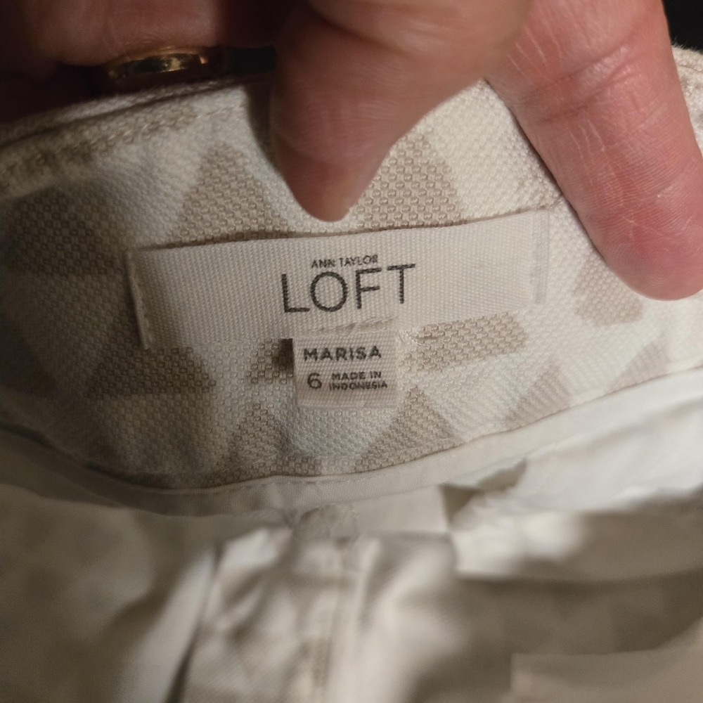 Ann Taylor LOFT Pants Womens 6 White Marisa Ankle Straight Geometric Twil COTTON - Picture 5 of 11